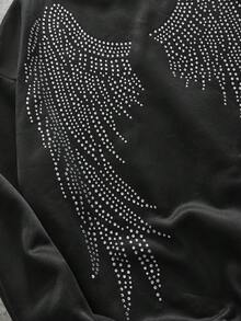 AXEPEAK 加大码男士圆领卫衣，宽松版型，饰有天使翅膀和水钻，长袖上衣