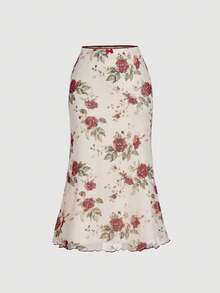 SHEIN MOD 2 件套女士优雅通勤花卉印花喇叭袖上衣和鱼尾裙套装 - 彩色 - 查看 8