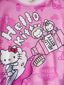 HELLO KITTY AND FRIENDS | SHEIN 青少年女孩字母和卡通图案圆领长袖运动衫 - 粉色 - 查看 4