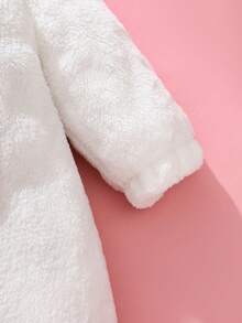 新生儿可爱兔子连帽毛绒长袖连体衣 - 白色 - 查看 5