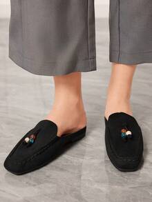 Sleekvia Women's Hollow Woven Slip-On Flats, Breathable Mesh Shoes For Summer Beach & Vacation - Black - View 4