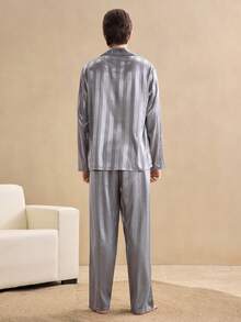 EverLounge Conjunto de ropa de estar en casa de seda sintética jacquard para hombre, ropa de invierno - Gris - Ver 2