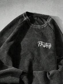 PAVTROS Manfinity Streetrush 男士街头风流行 INS 同款。男士街头服饰，做旧水洗纹理面料 T 恤，带有品牌标志，适合街头风格、音乐节、夜店等场合，也是送给男友/老公、周年纪念日的理想礼物。纯棉材质，印花 T 恤，街头风，男友礼物，长袖上衣 - 黑色 - 查看 2