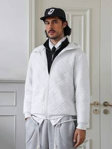 HUEFORM Herren weiße Winter Reißverschluss Kragen gesteppte Lässig Kapuzen-Sweatshirt, Langarm-Oberteil - Weiss - Übersicht 4