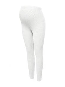 Modmama Pregnant Women's Solid Color Ribbed High Elasticity Casual Leggings - White - View 13
