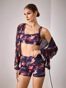 Menodora SHEIN Sport Giacca sportiva casual con chiusura lampo e stampa per donna - Viola - Visualizzare 5