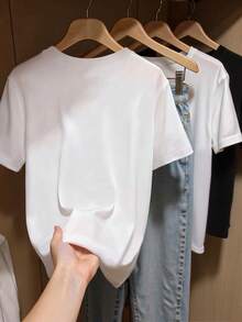 INAWLY Women's Casual Bee Embroidery Short Sleeve T-Shirt, Summer - White - View 2