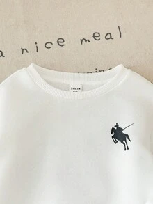 Babygirl 可爱针织印花卫衣和松紧腰裤套装，秋冬 - 黑與白 - 查看 7