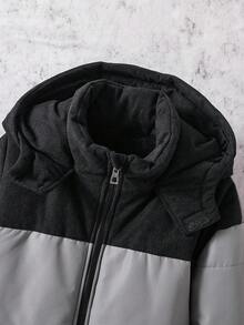 Vacaura 1pc Black Thermal-Lined Hooded Parka With Fur Collar For Teenage Boys, Fashionable Loose FitPadded Coat Suitable For Autumn/Winter, Outdoor, Travel, School And Various Occasions - Grey - View 5