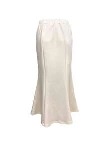 SHEIN LUNE Women's Solid Color Button Front Pocket Design Elegant Fishtail Skirt - Beige - View 2