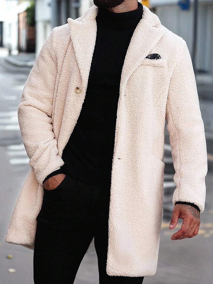 Manfinity Homme Men's Casual Solid Color Overcoat, Versatile For Autumn/Winter - Beige - View 1