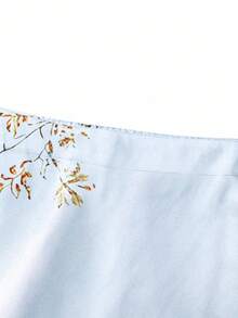 SHEIN Unity 大码女式梭织缎花卉印花 A 字高腰中长裙，优雅修身高端浪漫感觉 - 灰色 - 查看 3