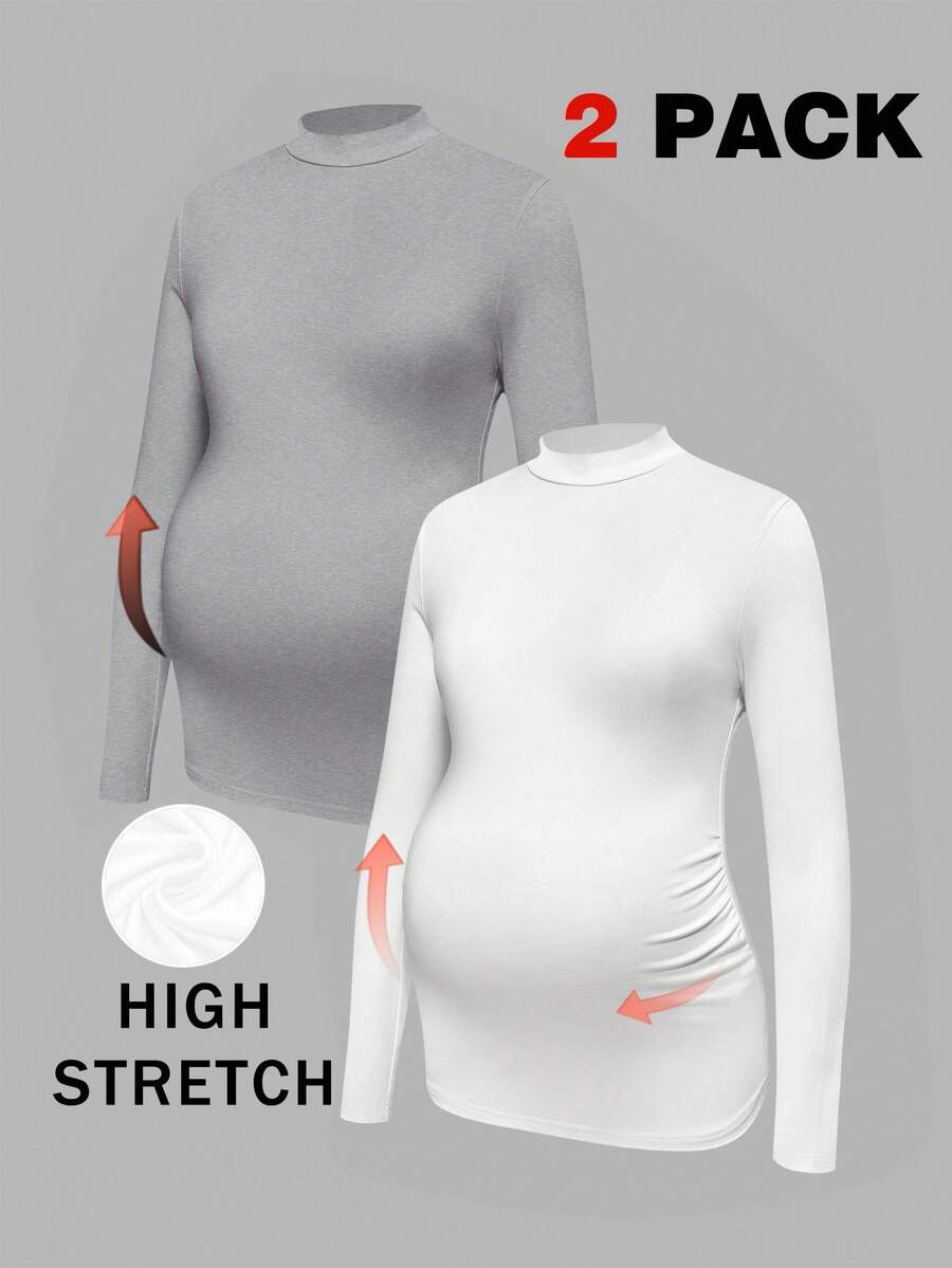 Modmama Pregnant Women's Solid Color Casual Long Sleeve T-Shirt - Grey - View 1