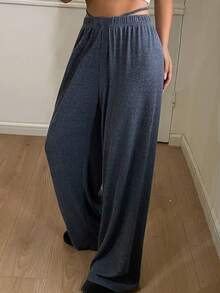 DAZY Women's Simple Fleece Knit Cozy Lounge Pants, Autumn/Winter - Navy Blue - View 9