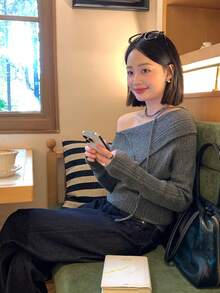 DAZY 女士斜肩系带韩版露肩毛衣，秋冬款