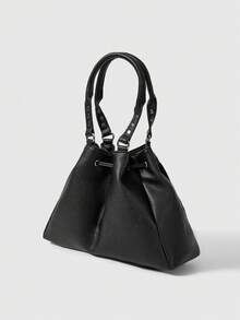 ROMWE Goth 刺绣手提包，适合女性日常通勤 - 黑與白 - 查看 6