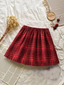 Genkimix Kids Young Girls Elegant Versatile Wool Blend Pleated Plaid Skirt, Suitable For Various Outfits, Autumn/Winter - Burgundy - View 6