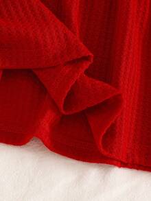 Kleine Mädchen Frühling/Herbst Rückkehr zur Schule Lässig Mode Neues rotes Strickkleid, rote Schleife 3D Akzent, weißer Peter-Pan-Kragen, perlenbesetztes Ärmeldesign, Waffelpatch-Saum, Langarmkleid, geeignet für Kleine Mädchen Rückkehr zur Schule, Alltag, Urlaub, Weihnachtsparty