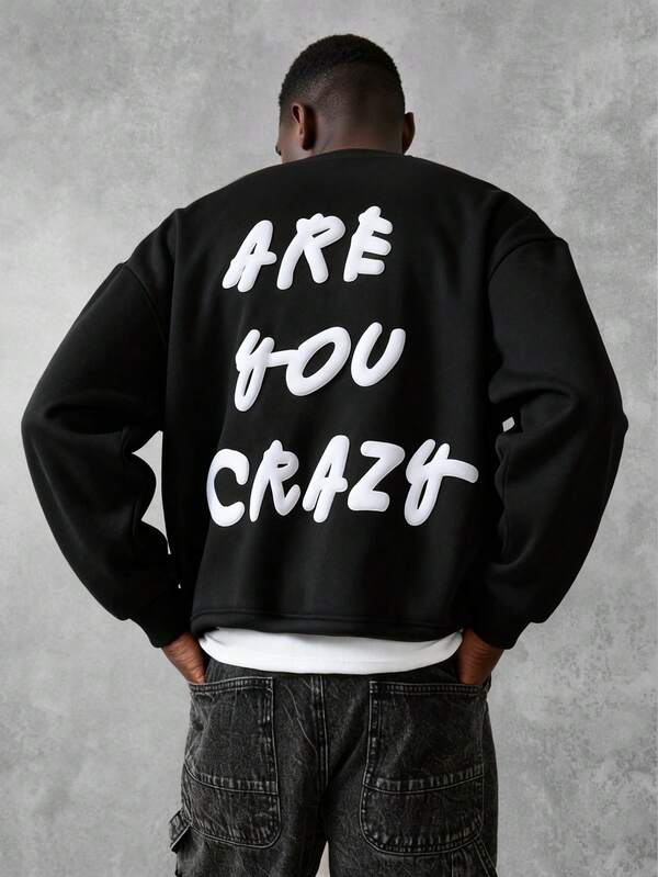 Manfinity EMRG Men's Pullover Sweatshirt, Street Fashion, Bubble Letter Graphic, Casual Everyday Wear, Versatile & Youthful Street Style Sweatshirts Graphic Men Cropped Graphic Sweatshirt Cropped Graphic Street, Long Sleeve Top