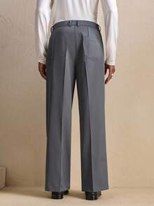 AKNOTIC Men's Casual Business Commute Striped Print Slant Pocket Seam Front Suit Pants - Grey - View 5