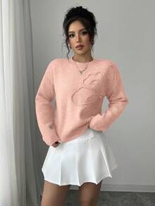 Elenzga Chic Baby Pink Long Sleeve Pullover Knitwear Sweater For Women With Rib-Knit Details - Baby Pink - View 5