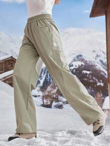 SHEIN In My Nature 女士休闲弹力腰带拼接口袋宽松阔腿徒步裤