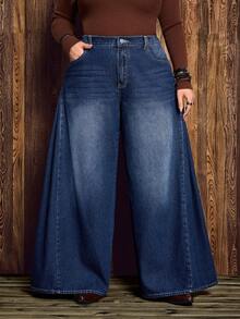 EMERY ROSE 大码女式休闲直筒无弹力深蓝色牛仔裤，秋冬 - 深色水洗藍 - 查看 6