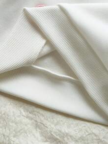 Vintaside Kids Baby Girls' Sweet White Round Neck Long Sleeve Pullover Top, Detailed With Pink Drawstring Bow, Minimalist Fitted Style, Suitable For Daily Wear, School, Birthday Party, And Family Activities - Multicolor - View 4