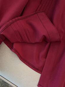GlowEve CURVE Plus Size Women Long Sleeve Small Stand Collar Striped Casual Solid Color Ruffle Cuff Fashion Shirt, Suitable For Daily Commute - Burgundy - View 7
