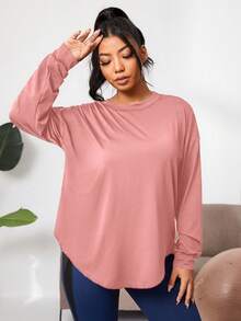 Gameset SHEIN Sport Plus Size Casual Solid Color Sportswear Top - Pink - View 4