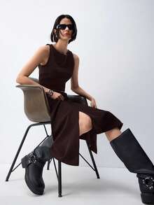 LYSMO 2025年新款秋季女装咖啡棕色垂坠不对称半身裙 - 咖啡棕 - 查看 6