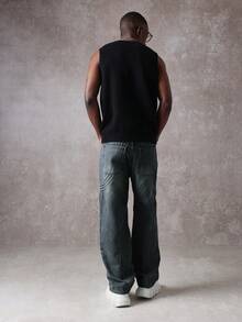 SUMWON 宽松牛仔裤，采用弧形缝线细节和水洗工艺，打造休闲街头风。 - 藍色 - 查看 4