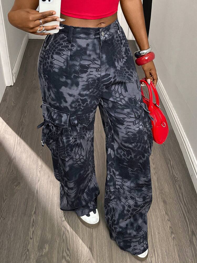 Women's Casual Camouflage Floral Print Cargo Pants