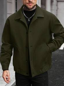 Manfinity Homme 男士秋冬季休闲纯色大衣 - 墨綠色 - 查看 6