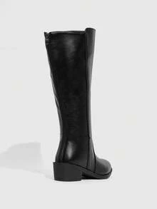 Daringsoles New Women's Pointed Toe Leather Chunky Heel Fashion Boots, Knee-High Riding Boots, Comfortable & Versatile, Suitable For Music Festivals, Halloween, Christmas, Daily Wear - Black - View 8