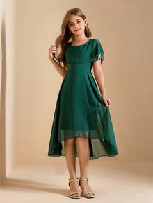 少女优雅奢华绿色露肩修身长裙，适合晚宴、万圣节、度假、婚礼、花童、毕业典礼、返校、旅行、演出、生日等各种场合。 - 綠色 - 查看 3