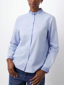 Maija Women's Pleated Collar Long Sleeve Single-Breasted Shirt, Suitable For Christmas Party Season, Women's Winter , Fall Winter 2025 Women , Christmas , Christmas For Women, New Year, New Year , Elegant Party Thanksgiving Shirt , Elegant Party Shirt, Beach For Women, Elegant , Light Blue Shirt