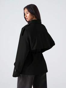 LYSMO Áo khoác trench coat trơn màu đa năng thời trang dành cho nữ - màu đen - Xem 2