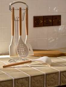 Cirelle 1件/3件厨房用具，不粘硅胶烹饪用具，木柄硅胶铲和勺子，耐热硅胶铲，家用汤勺，烹饪铲，前蛋铲，煎勺