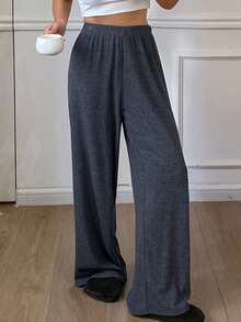 DAZY Women's Simple Fleece Knit Cozy Lounge Pants, Autumn/Winter - Navy Blue - View 5