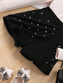 Tween Girl Ruffle Shoulder Long Sleeve Top + Skort 2 Pieces Set - Apricot - View 4