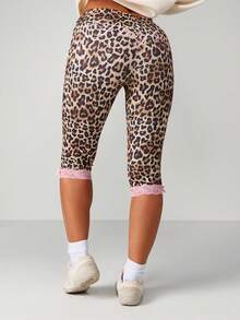 Missguided x Playboy 豹纹高腰打底裤，粉色蕾丝边饰七分裤，适合日常休闲穿着 - 彩色 - 查看 4