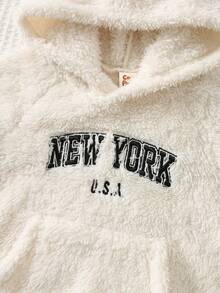 Cozy Pixies 2 pièces Ensemble pull col rond à manches longues en tricot doux avec imprimé lettres et pantalon à taille élastique pour bébé garçon, tenue en peluche, ensemble blanc, ensemble avec broderie New York, tenue pour bébé garçon, ensemble beige pour bébé garçon, convient pour l'hiver, l'automne, la rentrée scolaire - Nude - Voir 5