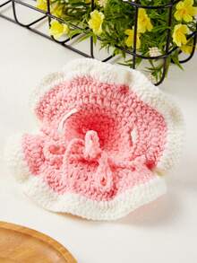 PETSIN 1 pieza Sombrero de punto cálido con flor de huevo blanco para mascotas, gorro de ganchillo de otoño e invierno para gatos y perros, disfraz - Multicolor - Ver 3