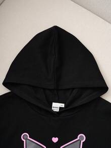 HELLO KITTY AND FRIENDS | SHEIN 少女骷髅字母图案宽松卫衣，休闲黑色套头卫衣