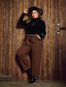 EMERY ROSE Plus Size Women's Solid Color Washed Denim Jeans, Autumn/Winter - Coffee Brown - View 3