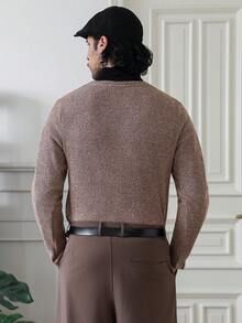 HUEFORM 男士复古亨利领针织衫，弹性极佳，贴合身形，适合男士冬季穿着，长袖上衣 - 卡其色 - 查看 6