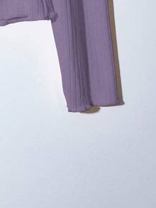 GlowEve Women's Elegant Commuter Solid Color Off-Shoulder Front Button T-Shirt - Purple - View 3