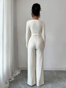 SHEIN Elenzya Bộ đồ liền thân thu/đông thiết kế thời trang mới thiết yếu Bộ đồ liền thân ống đứng dài tay dài, cạp chun gợi cảm, cao cấp, thanh lịch, quà tặng sinh nhật, hẹn hò, tiệc độc lập, ngày lễ tình nhân, Halloween, lễ hội mua sắm Double 11, Thứ Hai điện tử, đêm Giáng sinh, lễ Halloween, lễ Tạ ơn, lễ hội Giáng sinh, Diwali, không khí du lịch - Màu be - Xem 2