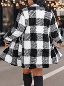 SHEIN PETITE CURVE Karierter Flanellmantel in Große Größen, Damen, Herbst/Winter